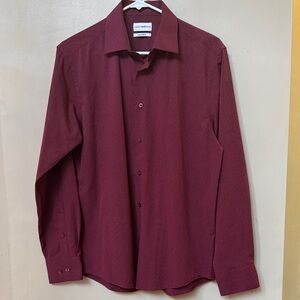 Lucky Brand Slim Fit Stretch Burgundy Men's Shirt Size Medium 15.5